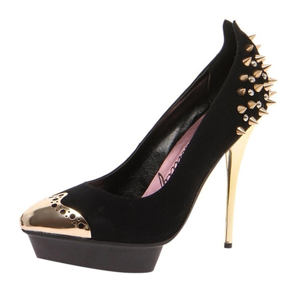 Studded Black & Gold Platform Shoes Size 6.5 Heels